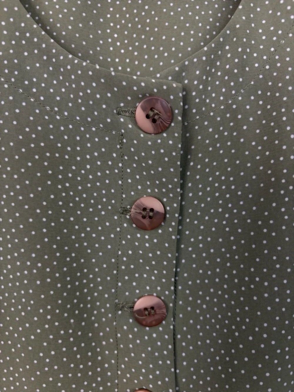 Vintage 90s Olive Green Polka Dot Blouse Office Minimalist Button Top size Small - Picture 6 of 13